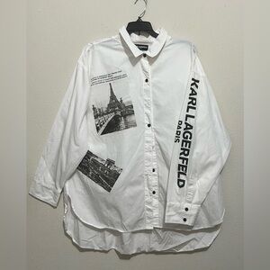 Karl Lagerfeld White Graphic Long Sleeve Button Down Shirt